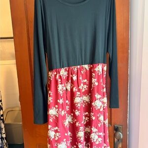 SHEIN Black and Red Floral Midi Dress
